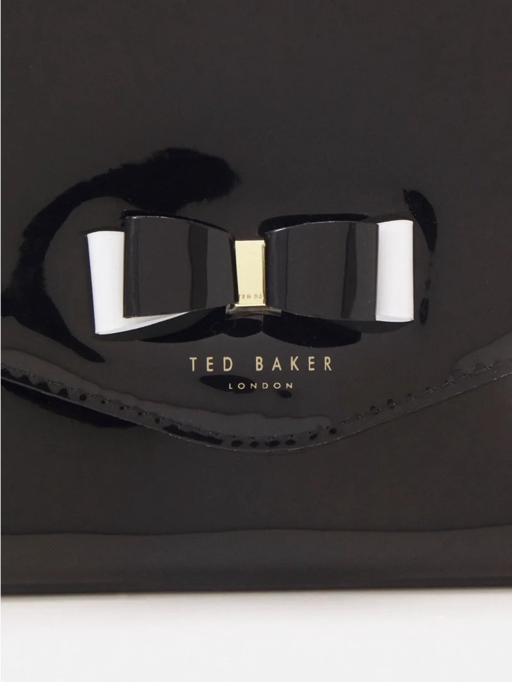 TED BAKER LONDON Verai Patent Black Wristlet Clutch with Bow Accent